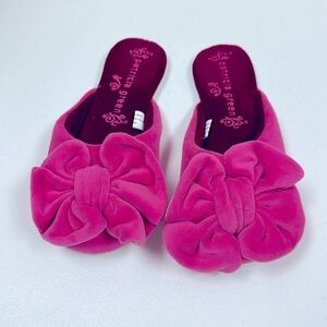 PATRICIA GREEN Betty' Slipper Raspberry Fabric Sz Small Preppy Comfy Bow Girly